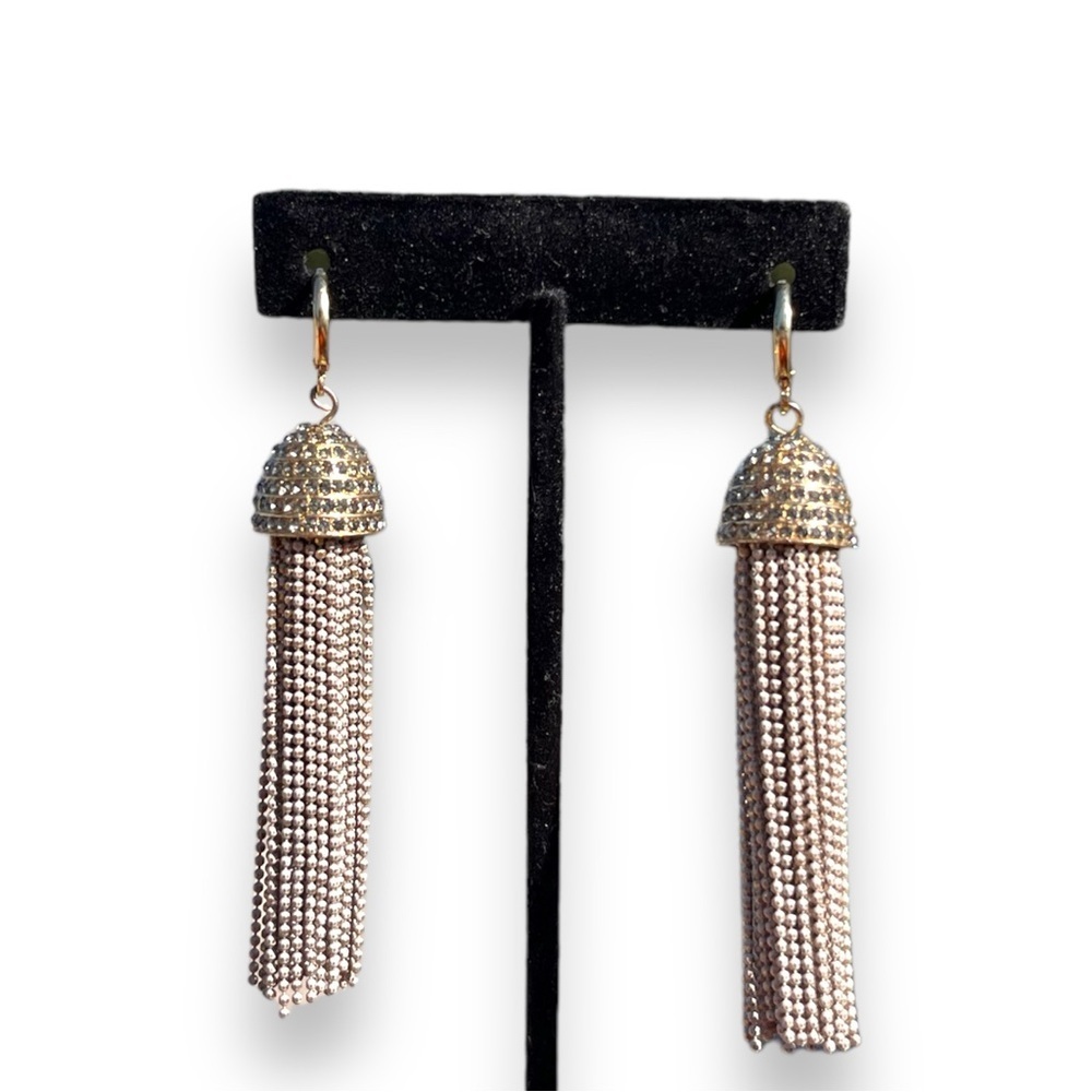 Vintage Rhinestone Detailed Dangly Chain Earrings